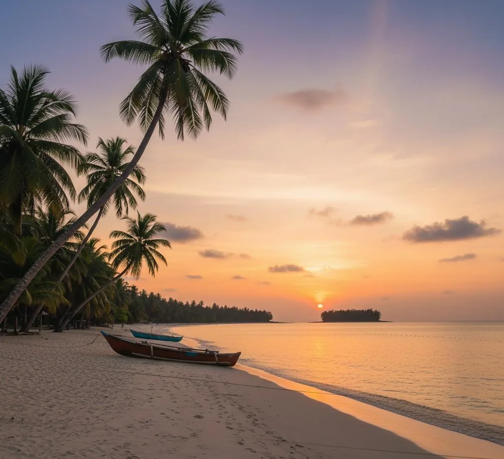 Andaman Sea sunset with coconut palms